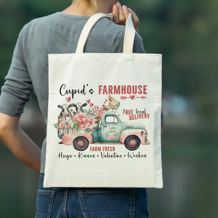 Cupid's Farmhouse Canvas Tote Bag – Valentine's Day Shopping & Gift Bag