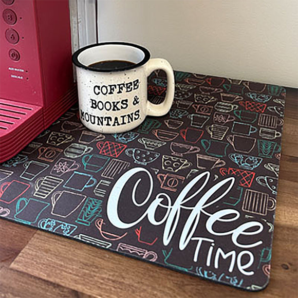 Coffee Time Coffee Maker Mat - washable placemat for coffee maker, coffee lovers gift, coffee bar decor