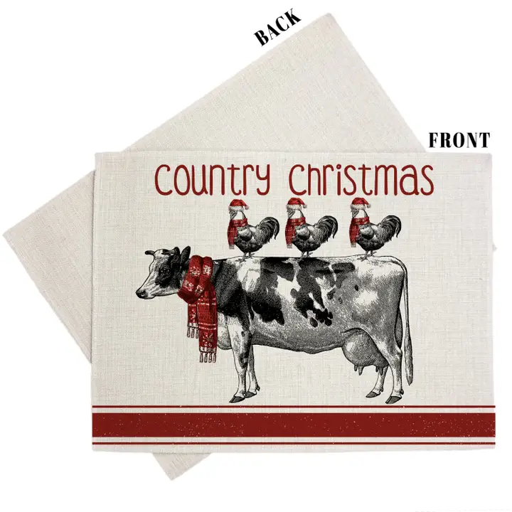 Country Christmas Linen Placemat – Rustic Holiday Table Decor
