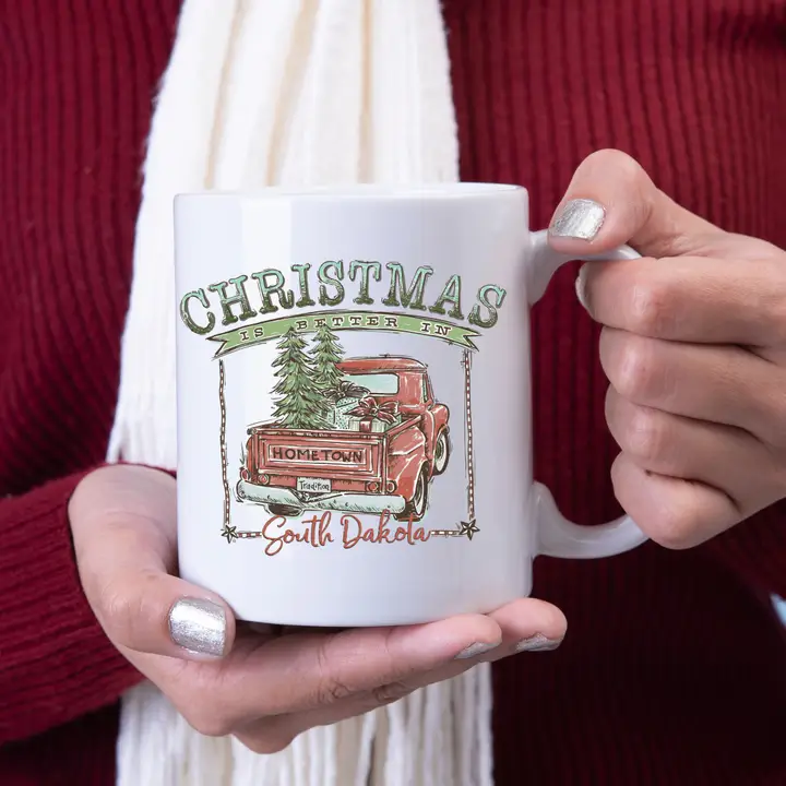 Christmas is Better in South Dakota White Ceramic Mug - Red Design