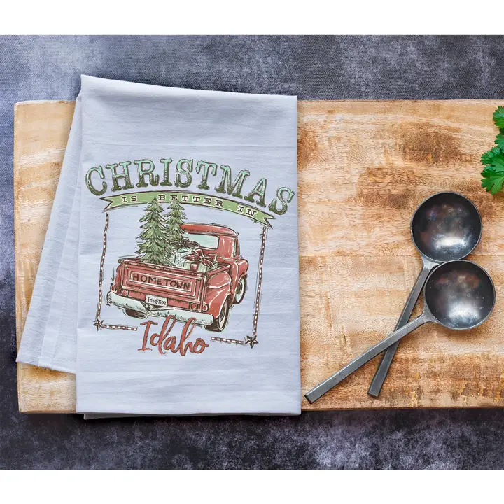 Christmas is Better in Idaho Flour Sack Tea Towel - Red Design
