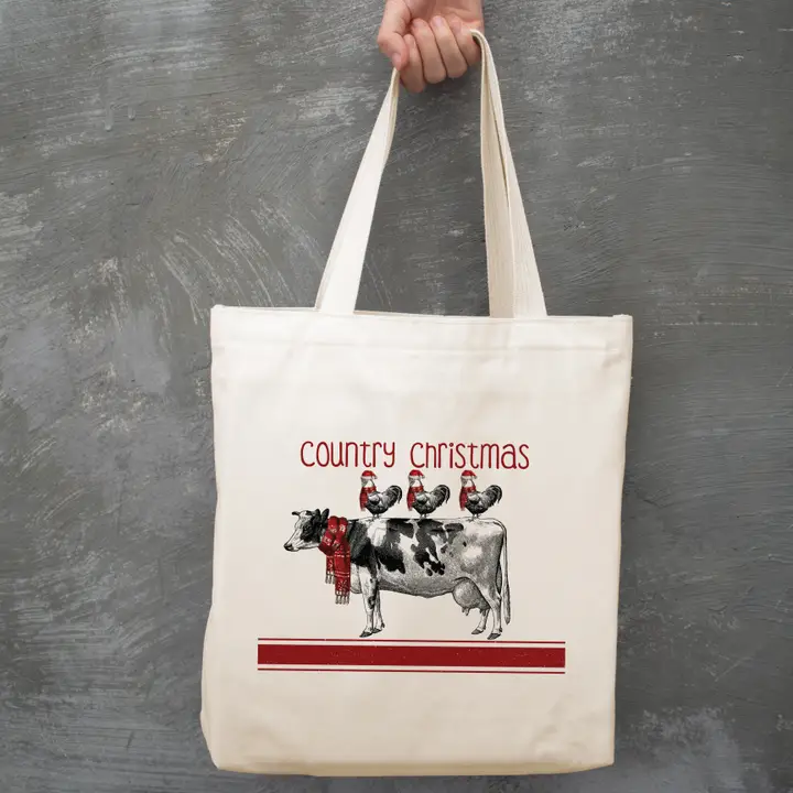 Country Christmas Canvas Tote Bag