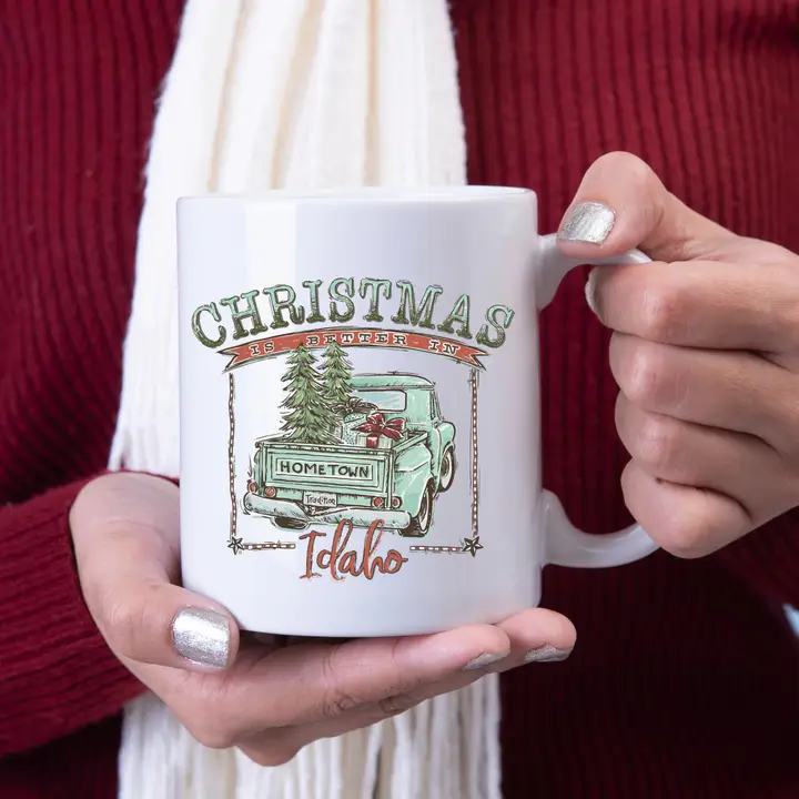 Christmas is Better in Idaho White Ceramic Mug - Teal Design