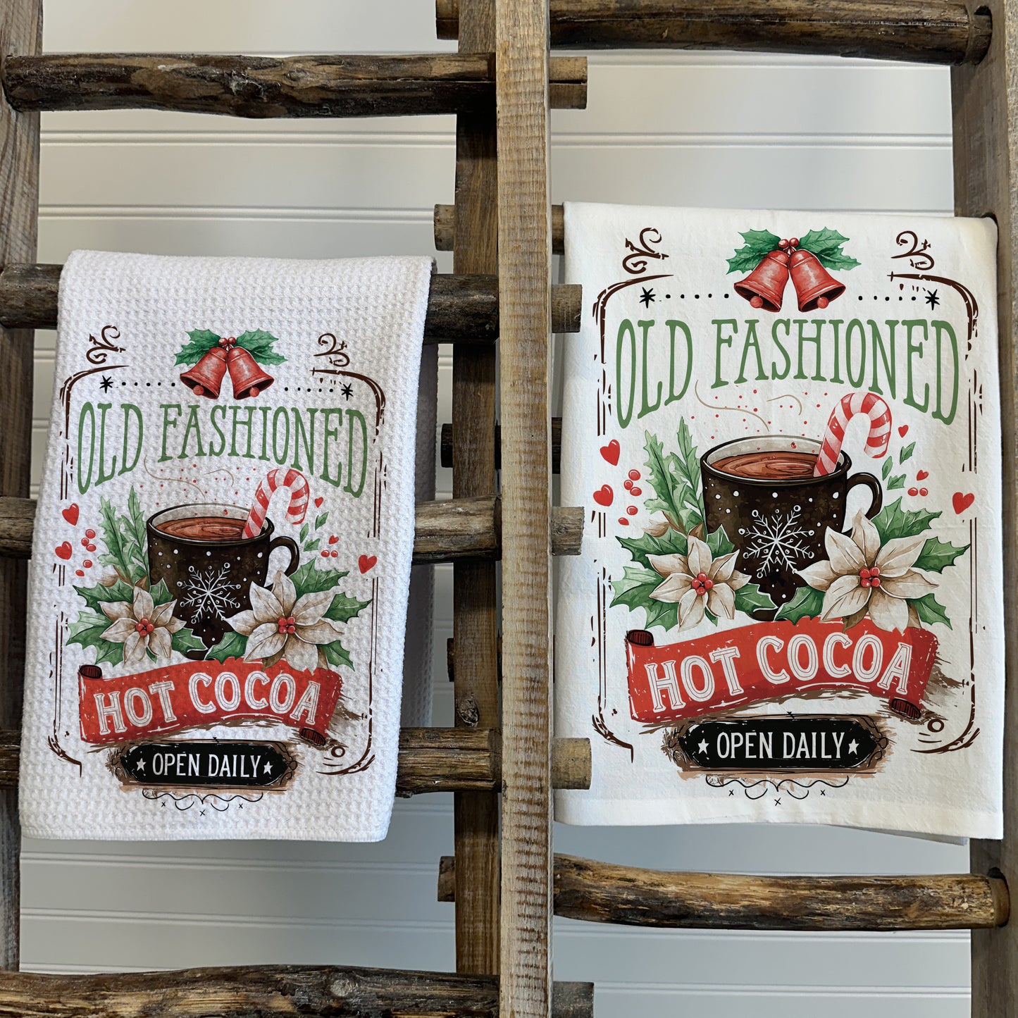 Old Fashioned Hot Cocoa Tea Towel – Waffle Weave or Flour Sack Cotton