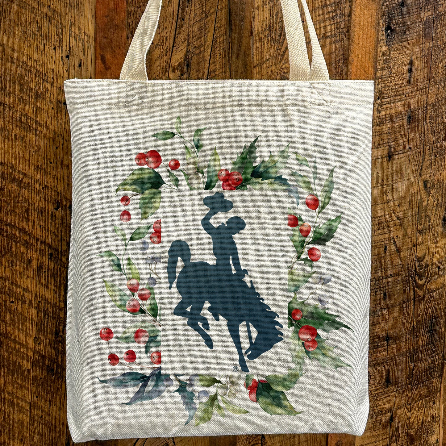 Winter Holly Bucking Horse Tote