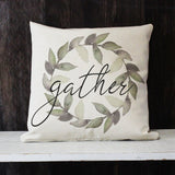 Gather watercolor wreath on natural throw pillow