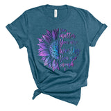 You are Worthy Sunflower t-shirt - Teal Purple Suicide Awareness Prevention