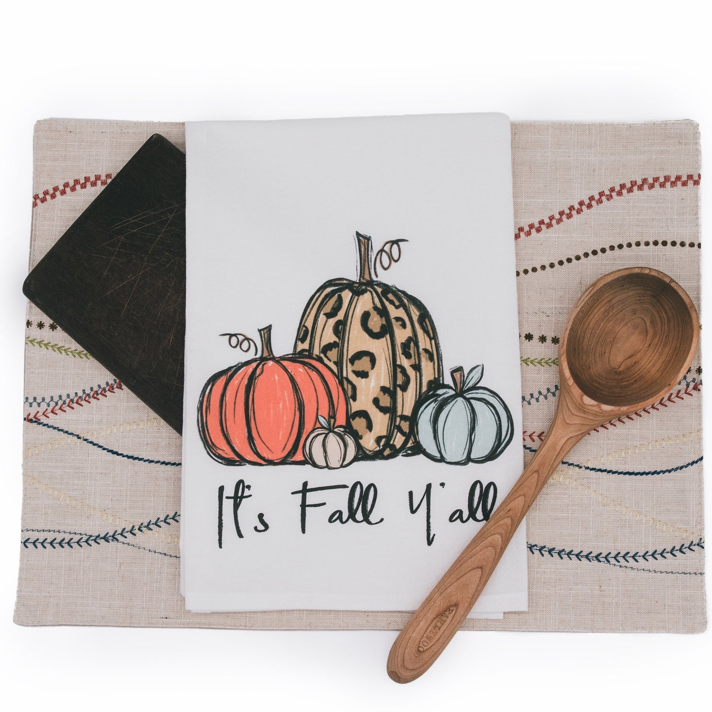 It's Fall Ya'll Tea Towel - leopard print premium flour sack dish towel fall decor