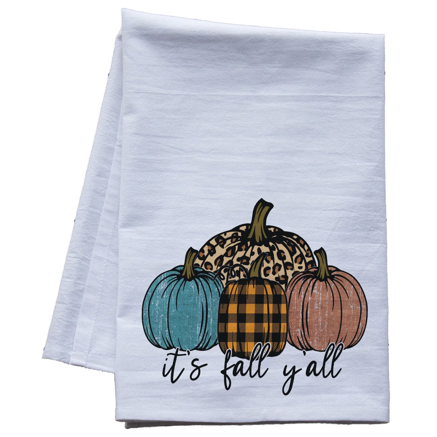 It's Fall Ya'll Autumn Pumpkins - premium flour sack dish towel, fall decor kitchen tea towel