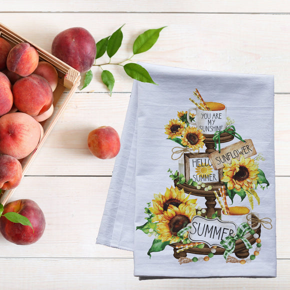 Summer Tier Tray Dish Towel -  country style sunflower flour sack tea towel
