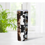 Cowhide Pattern Skinny Tumbler - gift for cowgirl or farm girl