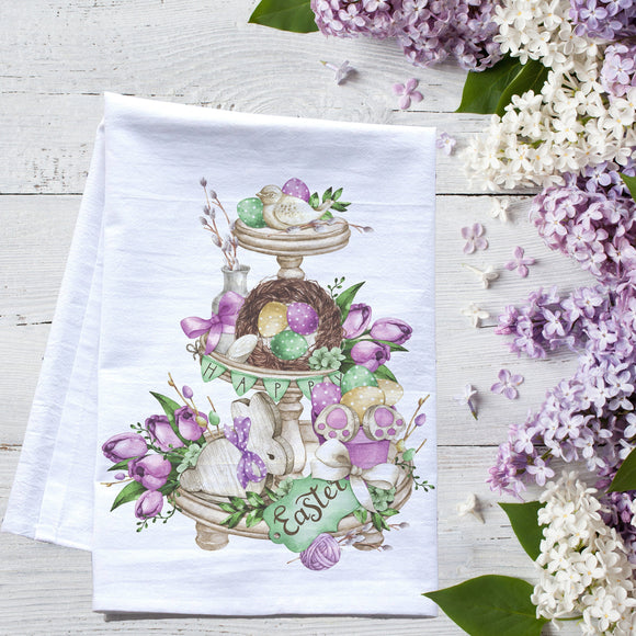 Easter Tier Tray Dish Towel -  spring decor premium flour sack tea towel