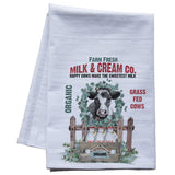 Farm Fresh Milk and Cream Tea Towel - farmhouse style flour sack dish towel
