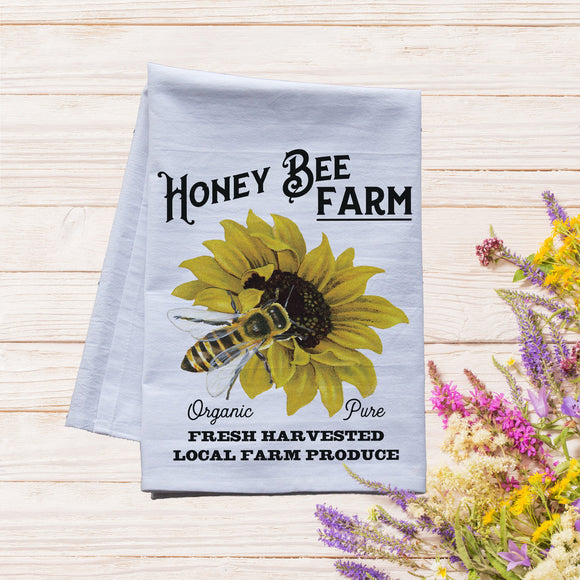 Honey Bee Farm Farmhouse Style Tea Towel - beekeeper gift
