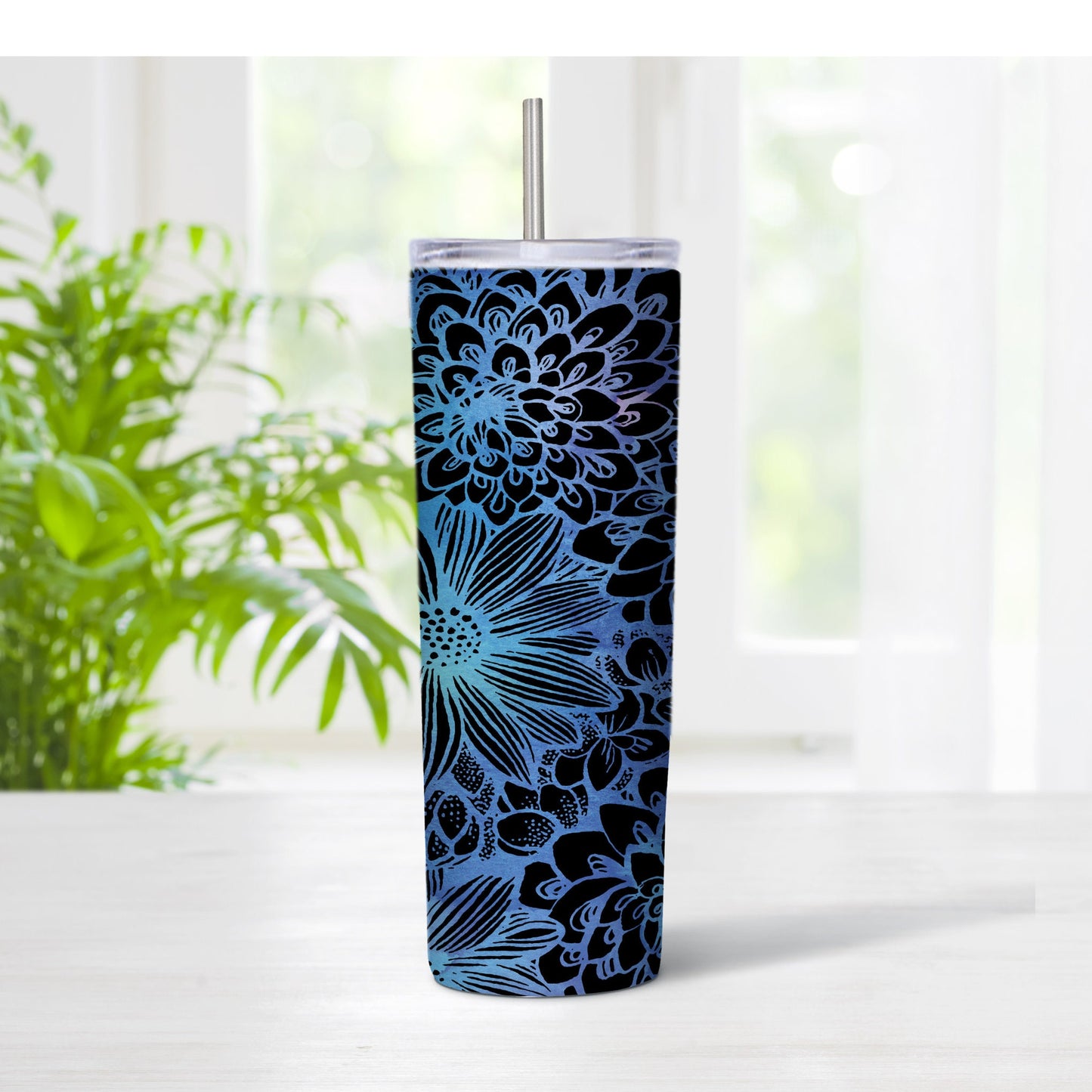 Blue Watercolor Flowers Tumbler