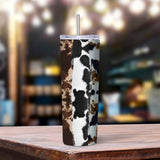 Cowhide Pattern Skinny Tumbler - gift for cowgirl or farm girl