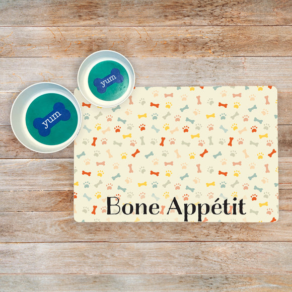 Bone Appétit Dog Bowl Mat - Pet Placemat For Your Pet's Food And Water Dish, New Puppy Supplies, Washable Pet Mat