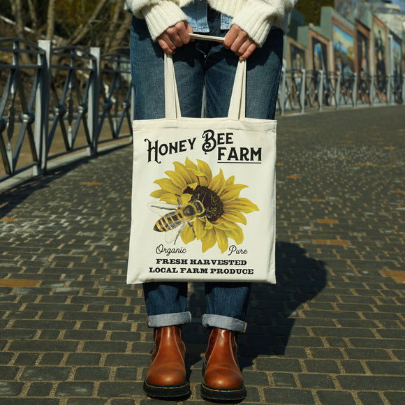Honey Bee Farm canvas tote bag -  premium canvas carryall bag perfect for books, shopping or a reusable grocery bag