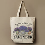 Farm to Market Lavender canvas tote bag -  premium canvas carryall bag perfect for books, shopping or farmers market produce