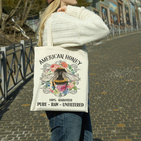 American Honey canvas tote bag -  premium canvas carryall bag perfect for books, shopping or a reusable grocery bag