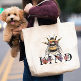 Bee Kind - Flowers canvas tote bag -  premium canvas carryall bag perfect for books, shopping or a reusable grocery bag