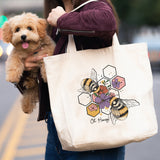 Oh Honey Bees Honey Comb canvas tote bag -  premium canvas carryall bag perfect for books, shopping or a reusable grocery bag