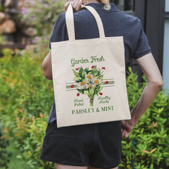 Garden Fresh Parsley & Mint canvas tote bag -  premium canvas carryall bag perfect for books, shopping or a reusable grocery bag