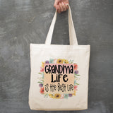Grandma Life Best Life canvas tote bag -  premium canvas carryall bag perfect for books, shopping or a reusable grocery bag