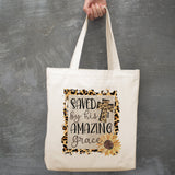 His Amazing Grace Sunflower/Leopard canvas tote bag -  premium canvas carryall bag perfect for books, shopping or a reusable grocery bag