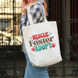 Rescue, Foster, Adopt Red/Teal canvas tote bag -  premium canvas carryall bag perfect for books, shopping or a reusable grocery bag
