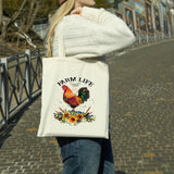 Farm Life Rooster canvas tote bag -  premium canvas carryall bag perfect for books, shopping or a reusable grocery bag