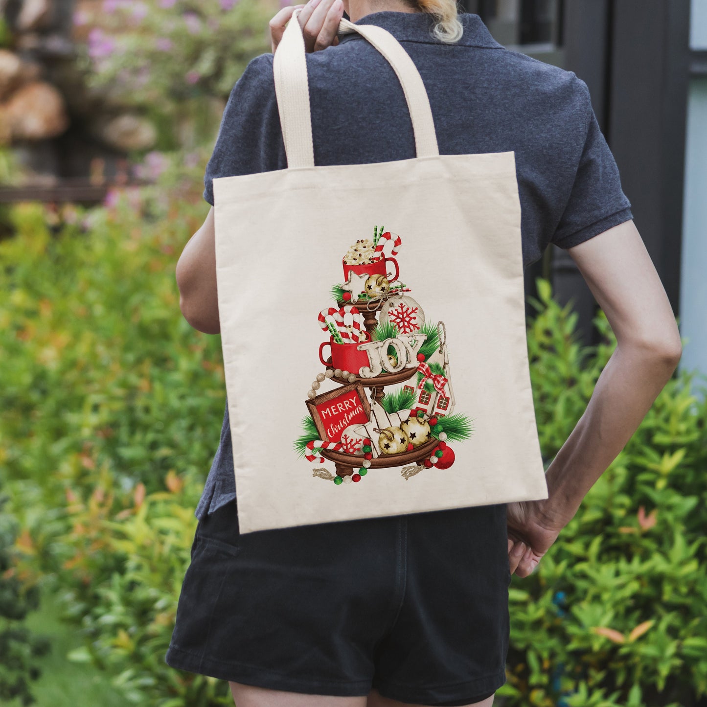 Christmas Tiered Tray canvas tote bag - premium canvas carryall bag perfect for books, shopping or a reusable grocery bag