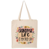 Grandma Life Best Life canvas tote bag -  premium canvas carryall bag perfect for books, shopping or a reusable grocery bag