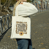 Faith Bigger Fears Sunflower/Leopard canvas tote bag -  premium canvas carryall bag perfect for books, shopping or a reusable grocery bag