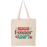 Rescue, Foster, Adopt Red/Teal canvas tote bag -  premium canvas carryall bag perfect for books, shopping or a reusable grocery bag