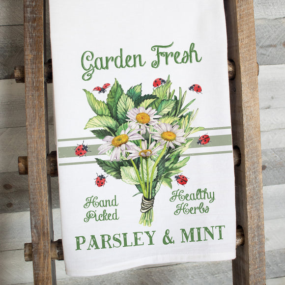 Garden Fresh Parsley & Mint Kitchen Towel - premium flour sack tea towel garden lover gift