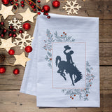 Wyoming Steamboat Bucking Horse Dish Towel -  premium flour sack holiday tea towel