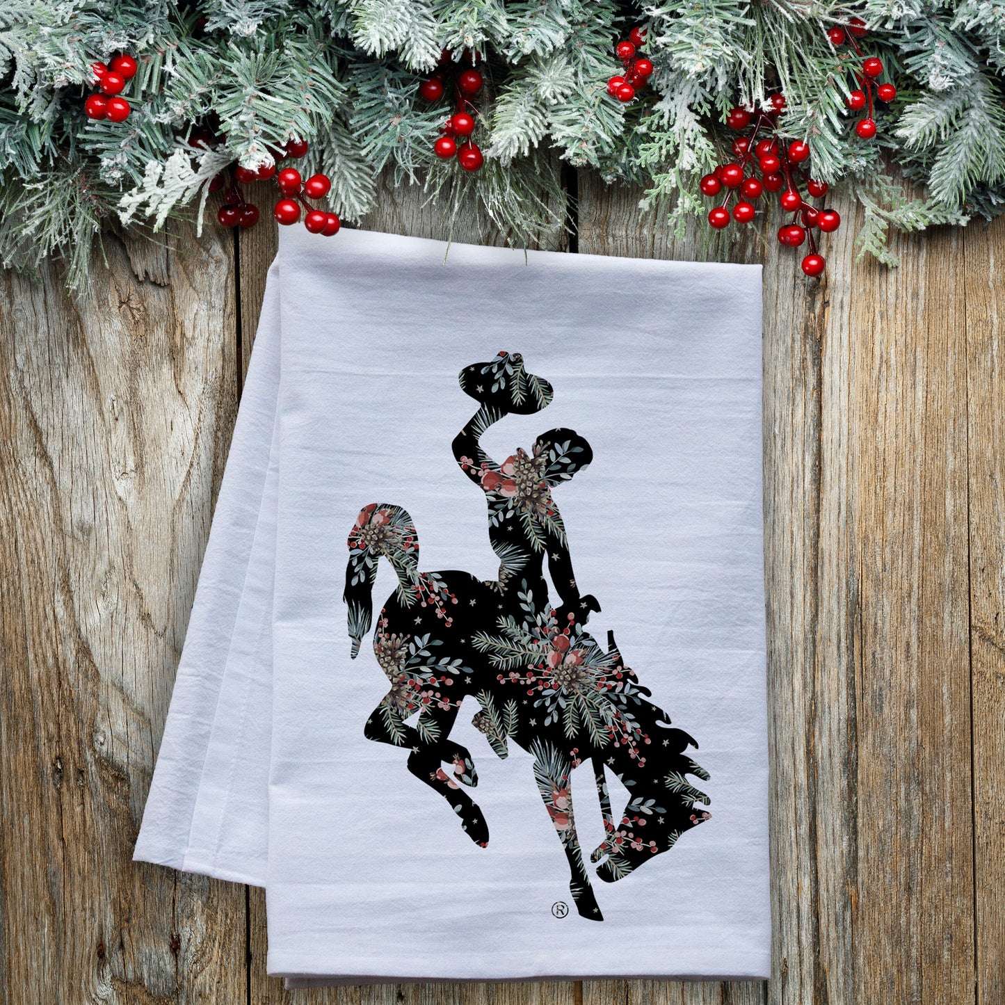 Pine and Pip Berry Bucking Horse Tea Towel