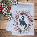 Pip Berry Wreath Wyoming Bucking Horse Dish Towel -  premium flour sack tea towel