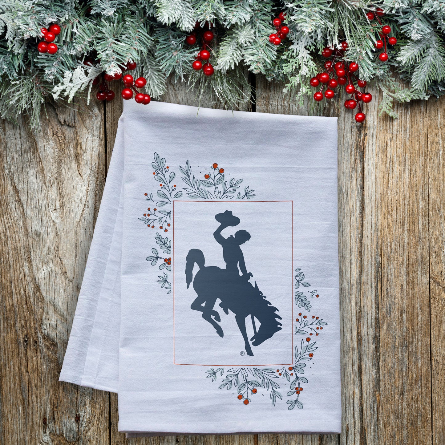 Winter Wyoming Bucking Horse Tea Towel
