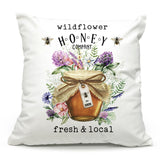 Wildflower Honey Throw Pillow - Farmhouse Style Honey Bee Home Decor, Beekeeper Gift