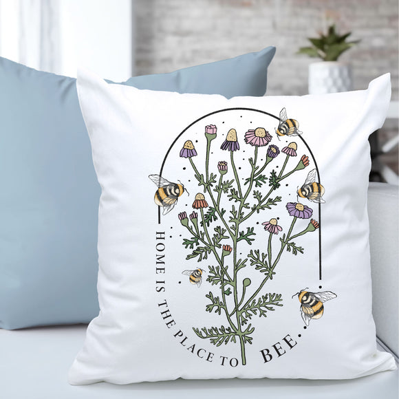 Home is the place to bee pillow with wildflowers and bees
