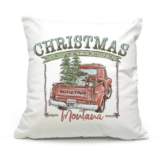 Christmas Is Better In Montana Throw Pillow - Red Design