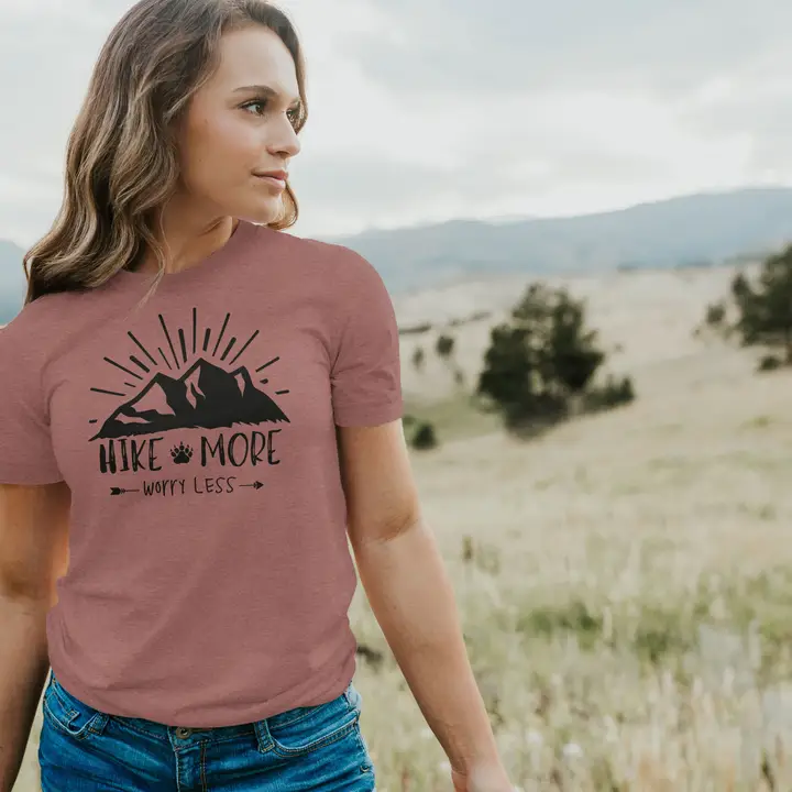 Hike More Worry Less Graphic T-Shirt – Adventure-Inspired Outdoor Tee