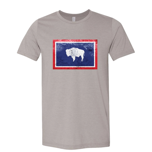 Distressed Wyoming Flag T-Shirt – Vintage-Inspired Wyoming Pride