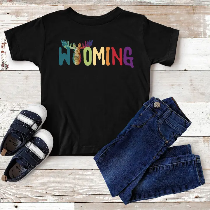 Colorful Wyoming Moose Youth Toddler Baby T-Shirt – Fun Wildlife Kids Tee