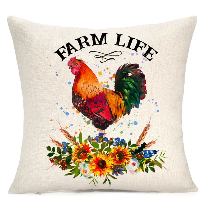 Farm Life Rooster Throw Pillow – Rustic Farmhouse Home Decor