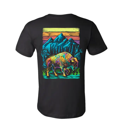 Colorful Bison Graphic T-Shirt – Customizable with Free Name/Message