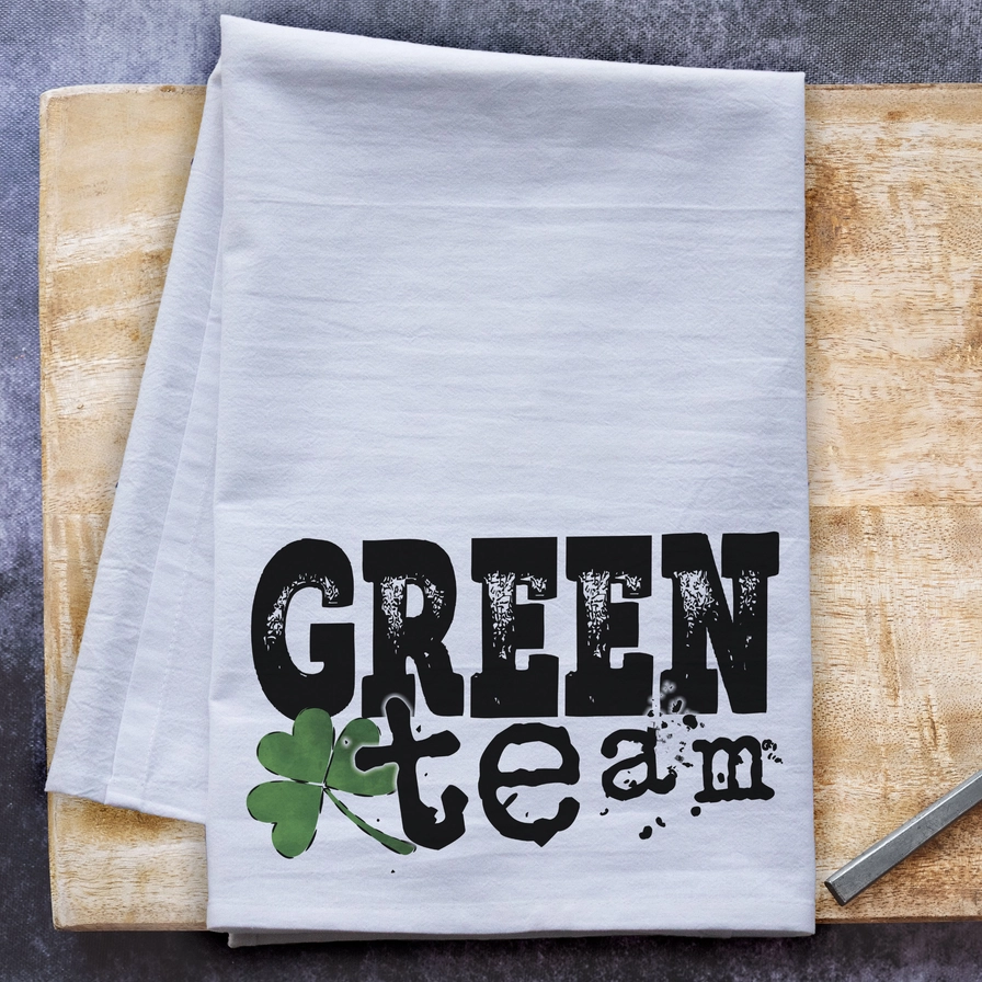 Green Team St. Patty’s Day Flour Sack Tea Towel – Festive Irish Kitchen Decor