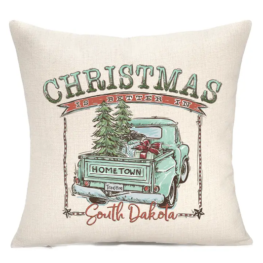 Christmas Is Better In South Dakota Throw Pillow - Teal Design